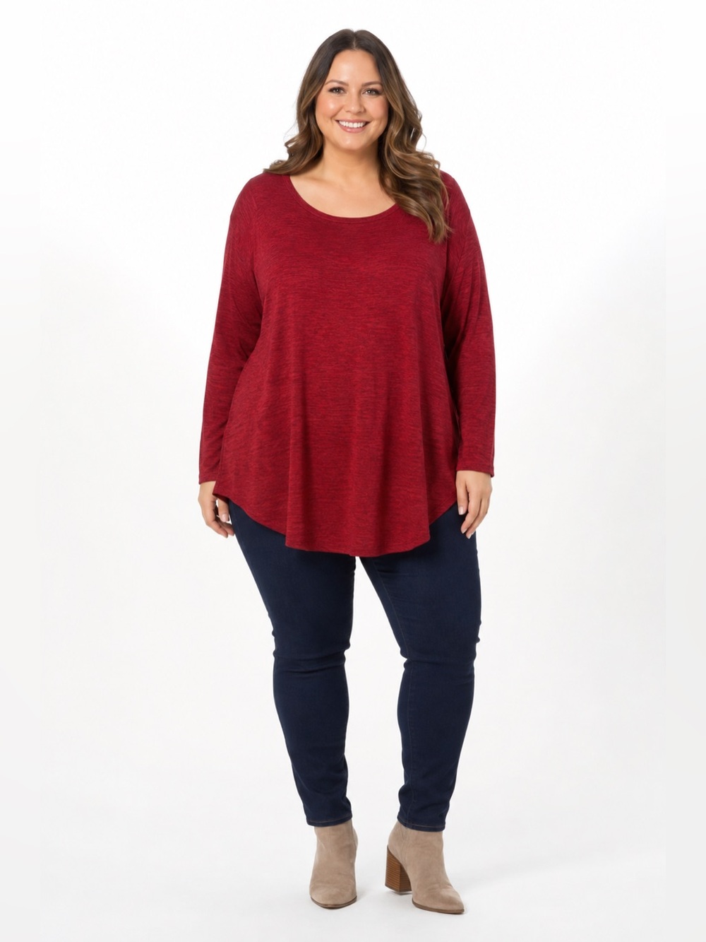 LEO ROSI WOMENS RED LONG SLEEVE TUNIC SWEATER LIGHTWEIGHT STRETCHY PLUS SIZE 3XL
